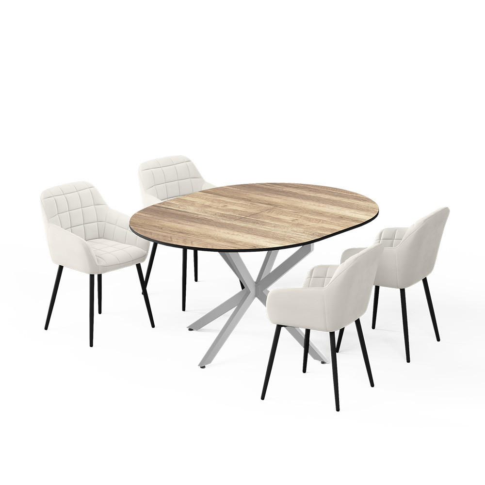 ESSTISCH-SET Loyd, Eiche rustikal/Grau, 120 x 120 cm mit 4 Esszimmerstühlen (Beige) - Wildeiche/Grau, Holzwerkstoff (120/76.5/120cm) - Vicco