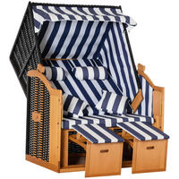 STRANDKORB DE-06791 doppelt mit Dach & Klapptisch Blau - Blau/Weiß, Holz/Kunststoff (118/160/79cm) - ComfortXL