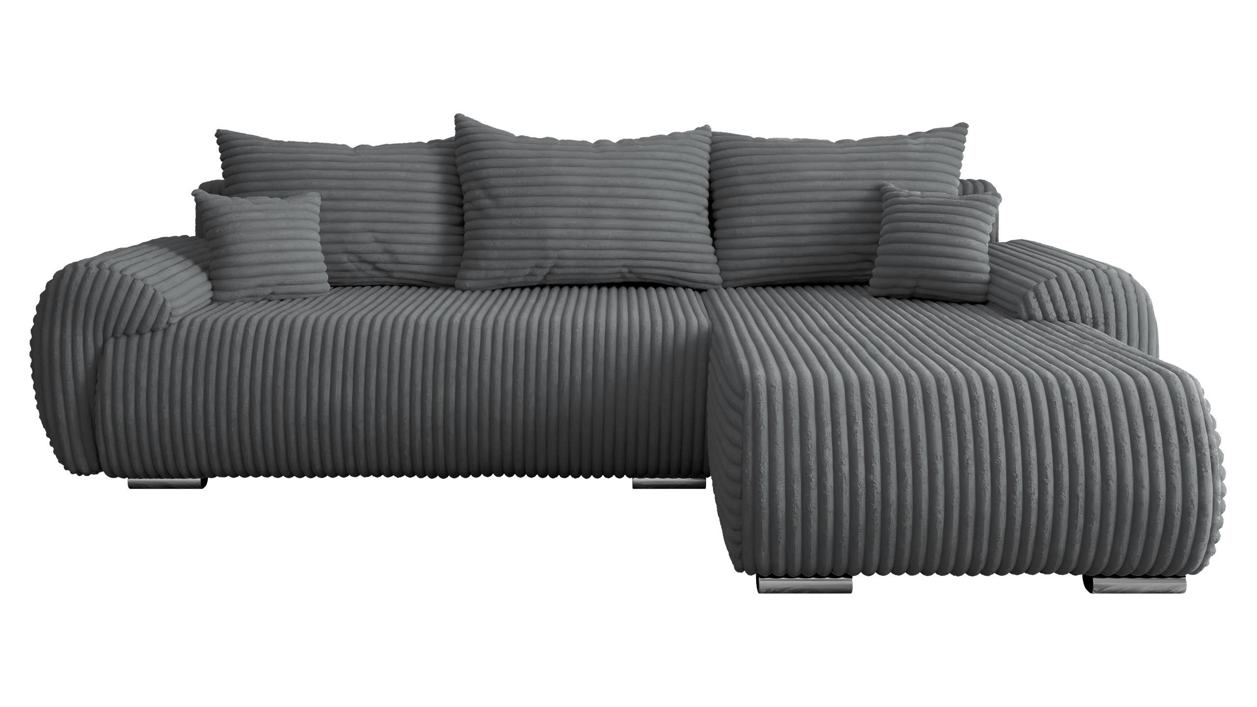 ECKSOFA Ubo L Cord, Seite: Rechts - Dunkelgrau/Silberfarben, Holz/Kunststoff (282/187cm) - MIRJAN24