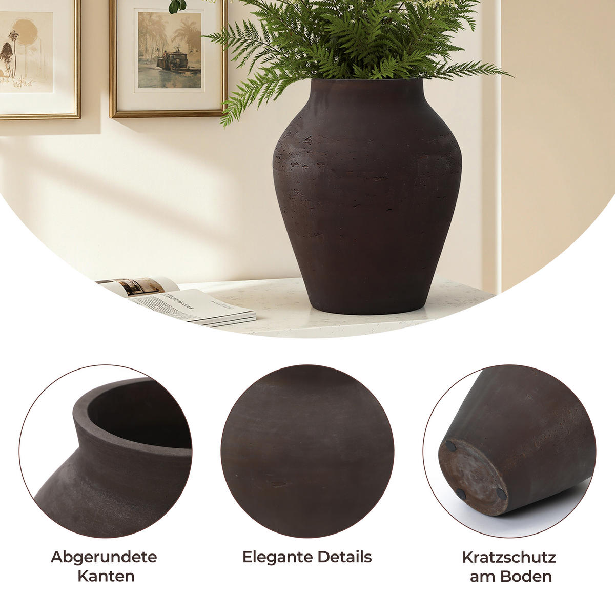VASE Soma, 40 cm hoch - Dunkelbraun, Naturmaterialien (40cm) - Hometopia
