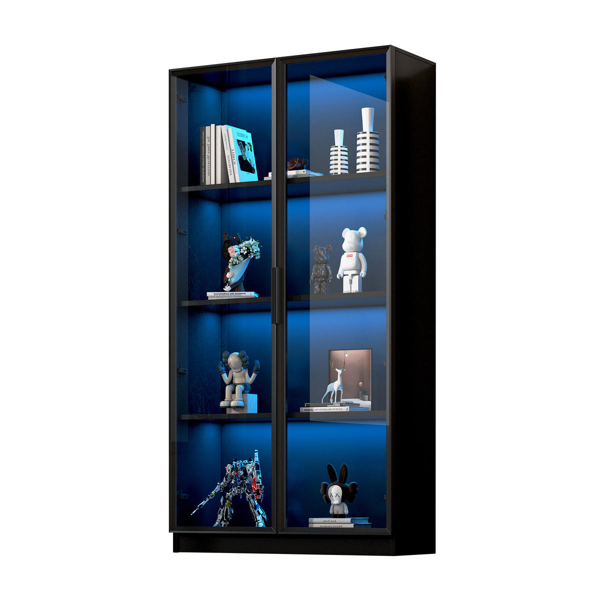 VITRINE aus Spanplatte mit Glastüren und App-LED, 80/40/160 cm, schwarz - Schwarz, Holzwerkstoff (40/160/80cm) - Redom