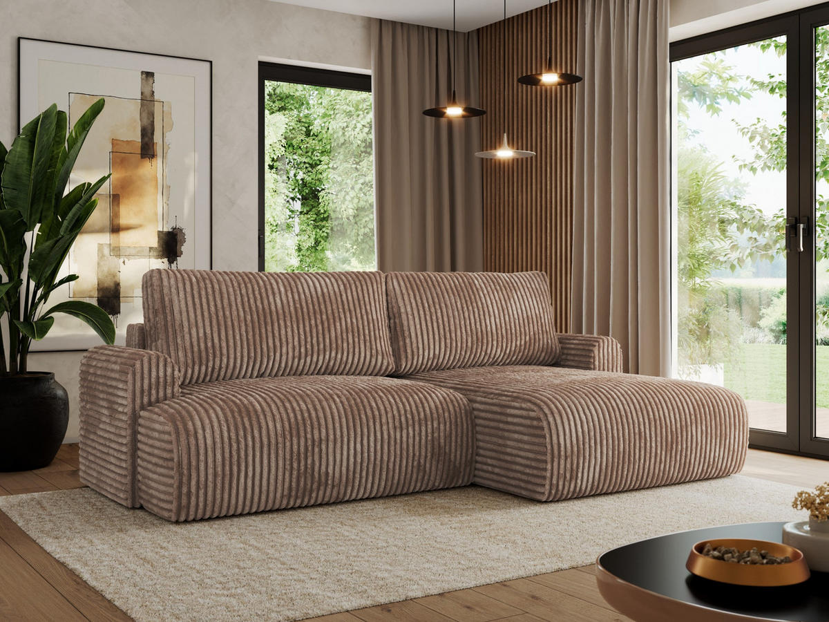 ECKSCHLAFSOFA TONO L Braun Cord - rechts - Schwarz/Braun, Kunststoff/Textil (150/260cm) - MKS