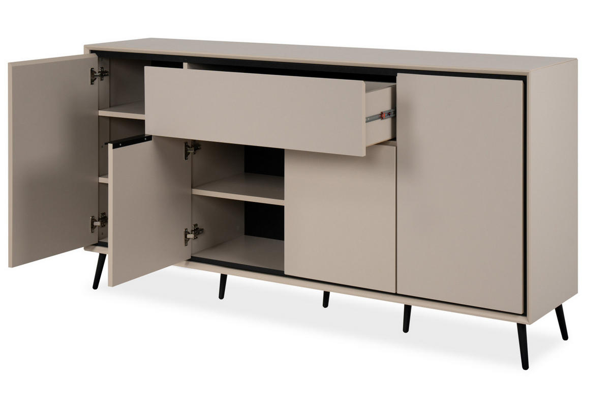 SIDEBOARD sand, schwarz 175 cm, Kommode mit Soft-Close-Funktion - Sandfarben/Schwarz, Holzwerkstoff/Kunststoff (175/90/38cm) - Furn.Design