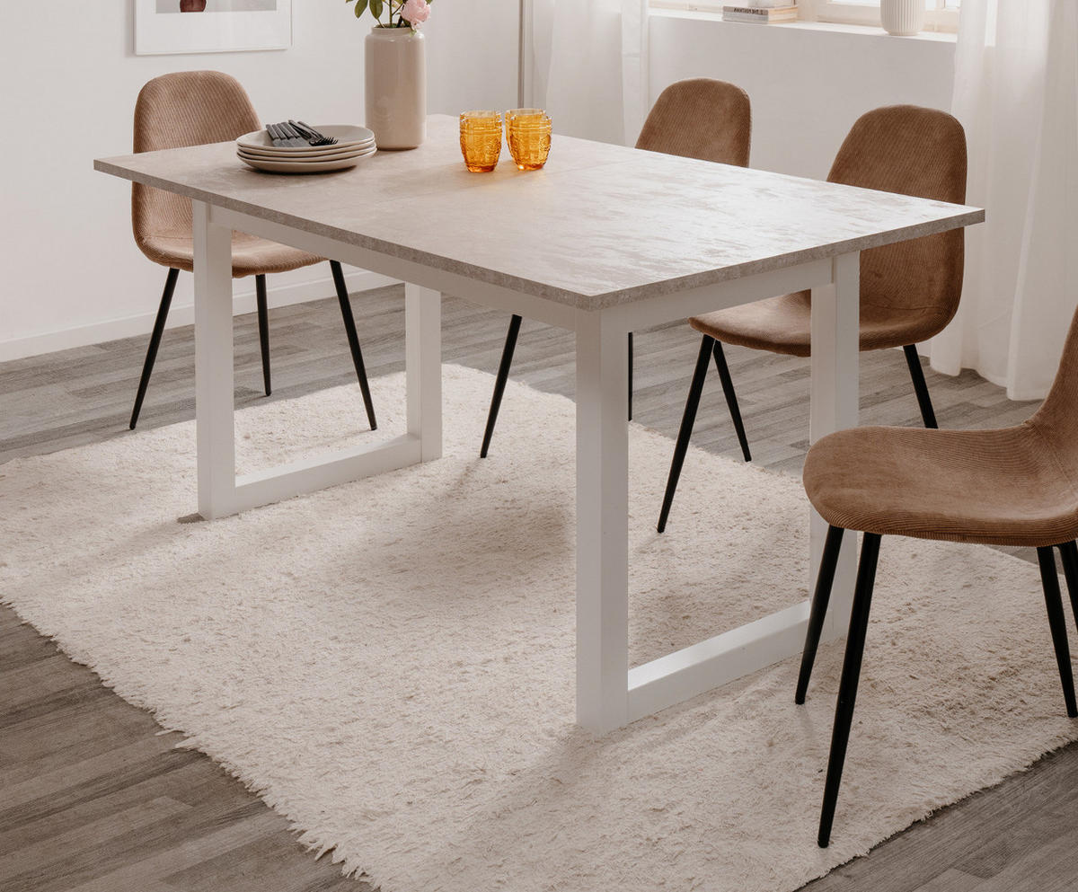 ESSTISCH weiß, Sandstein 160 - 200 cm, Küchentisch ausziehbar - Sandfarben/Weiß, Holzwerkstoff (90/160/75cm) - Furn.Design