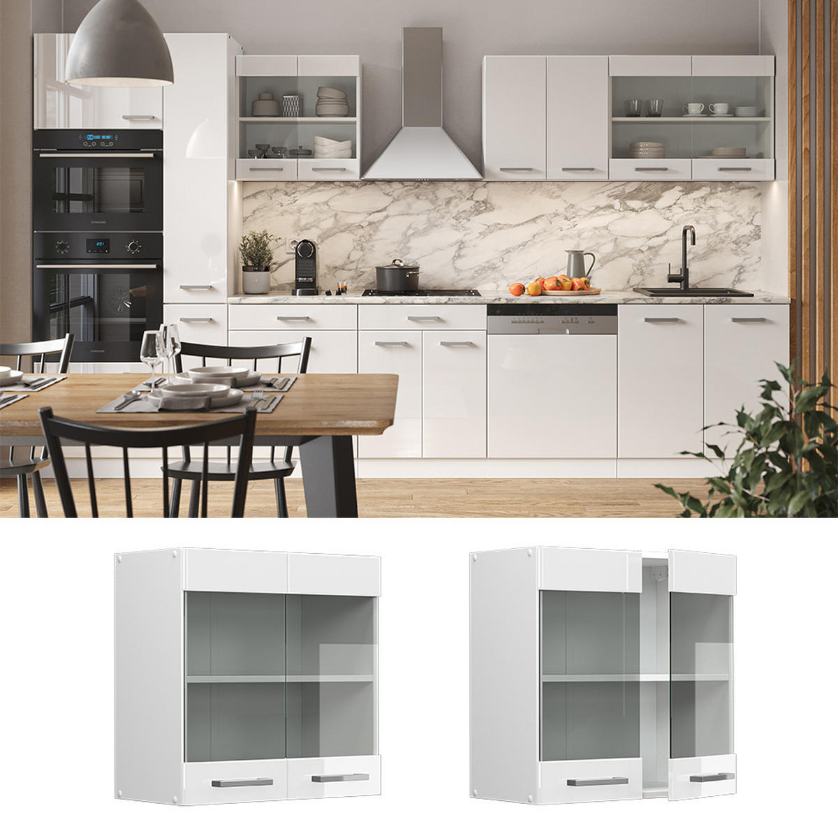 KÜCHENGLASSCHRANK R-Line Weiß Hochglanz 60 cm - Weiß Hochglanz/Weiß, Holzwerkstoff (60/60/31cm) - Vicco