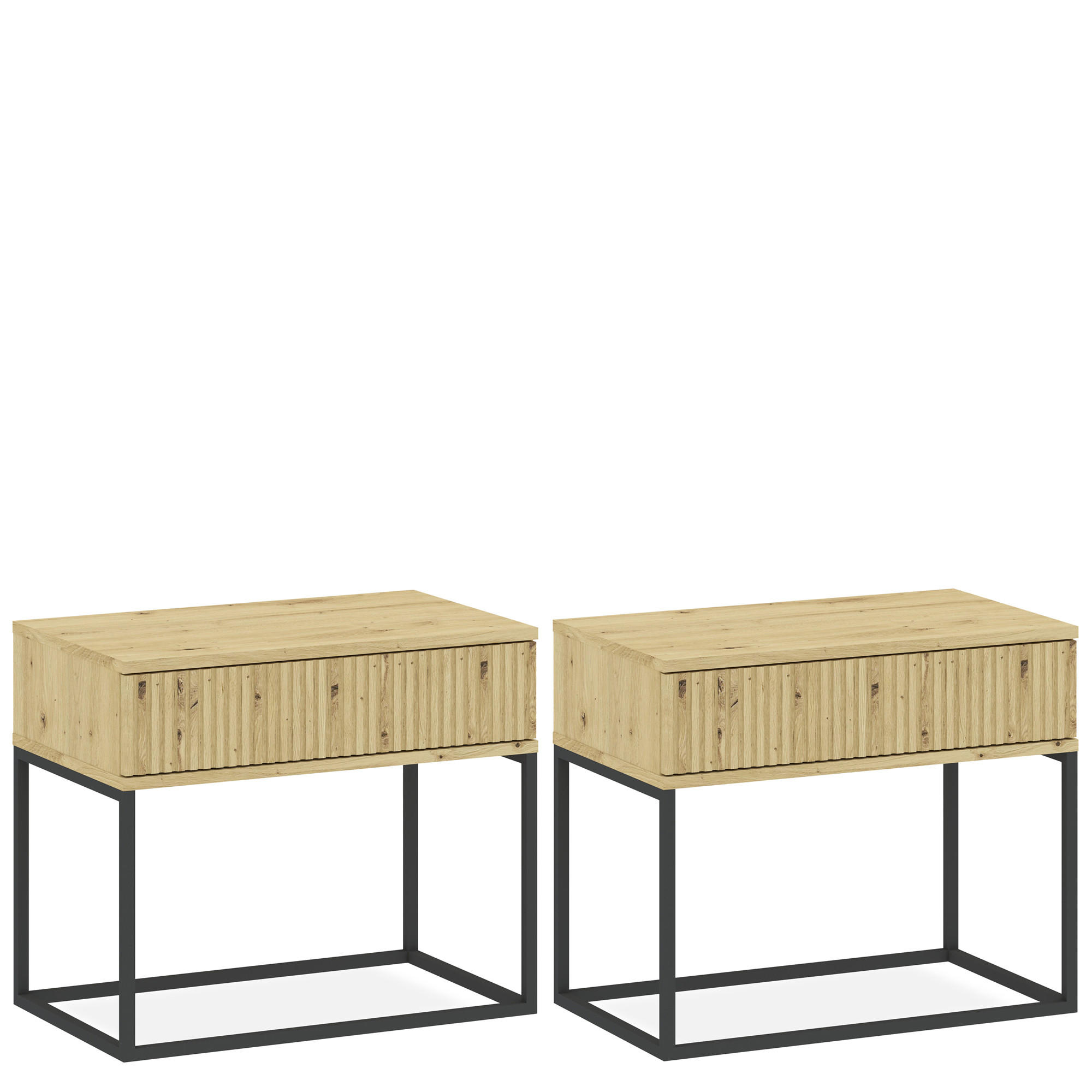 NACHTTISCH RECTUS 2-er Set - Eichefarben/Schwarz, Holzwerkstoff (60/52/39cm) - KONSIMO®