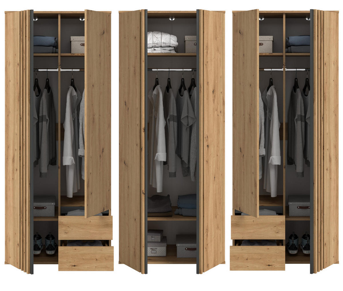 KLEIDERSCHRANK Eiche Artisan, grau 240 x 192 cm, Drehtürenschrank 6-türig - Anthrazit/Eiche Artisan, Holzwerkstoff (240/192/56cm) - Inn.Furn