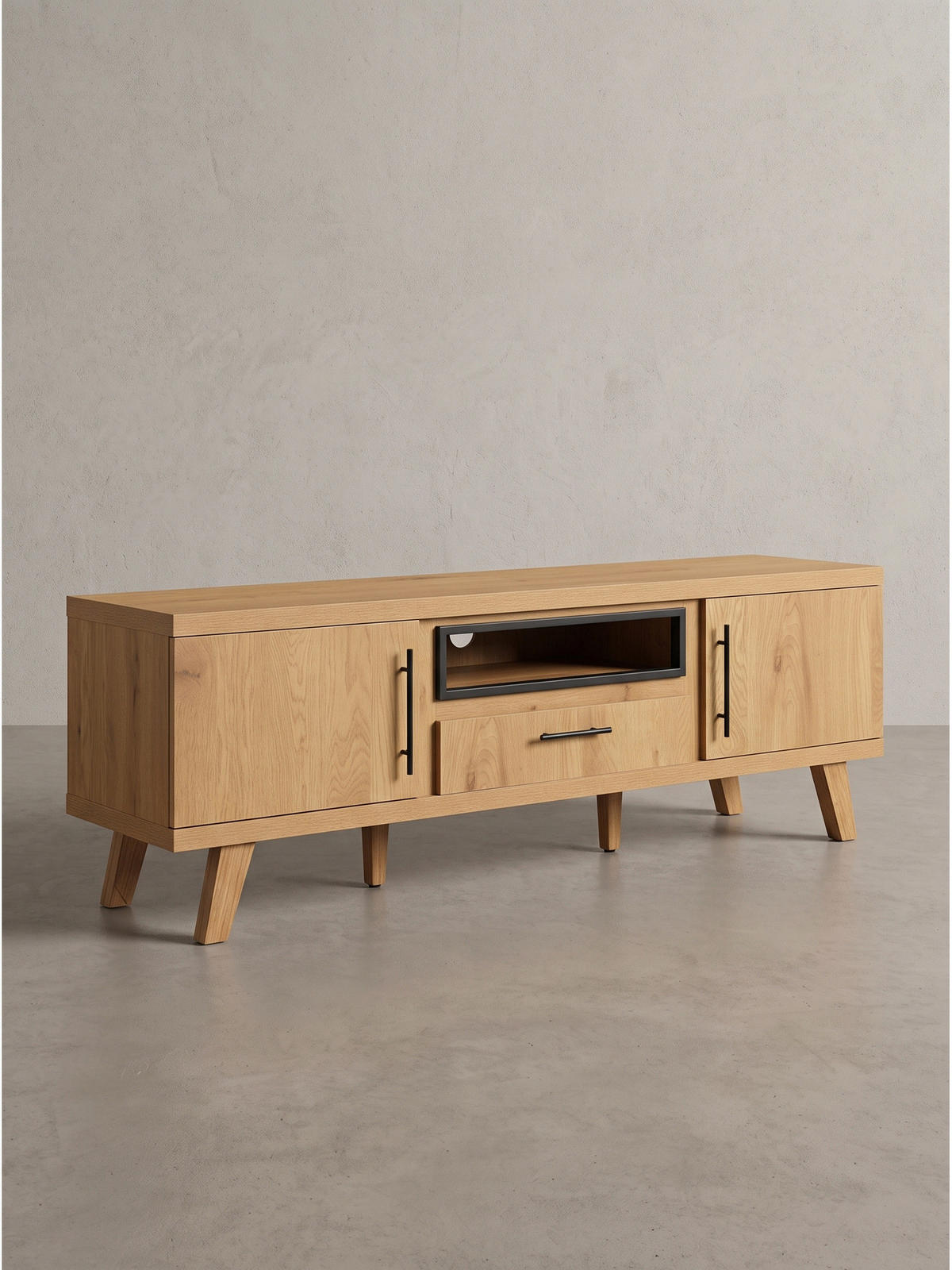 LOWBOARD BASSANO, MDF, in Eichenoptik, mit Ablagen, 150 x 40 x 51,8 cm - Hellbraun/Braun, Eichenholz/Holzwerkstoff (150/51.8/40cm) - KADIMA DESIGN