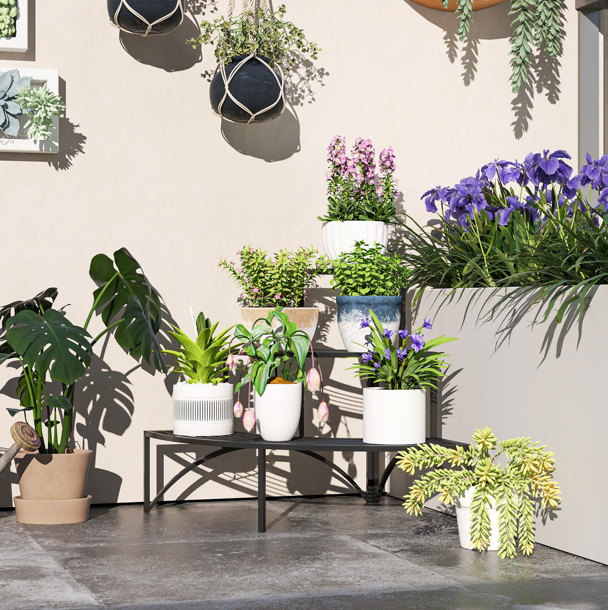 GARTENREGAL aus Metall 87x60x60 cm in Schwarz mit 3 Ebenen - Schwarz, Metall (60/60/87cm) - Modfu