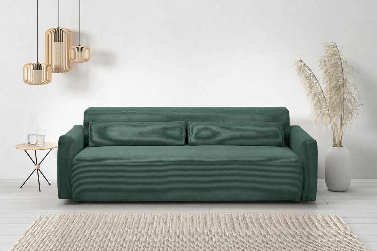 SCHLAFSOFA NEO Smaragdgrün Cord - Smaragdgrün/Schwarz, Kunststoff/Textil (233/75/108cm) - KAWOLA