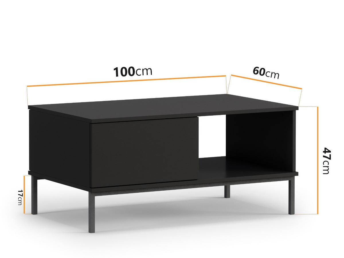 COUCHTISCH Dallas 100x60 cm Schwarz - Schwarz, Holzwerkstoff/Metall (60/100/47cm) - Ravio
