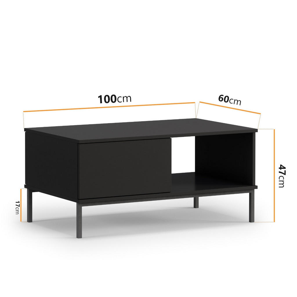 Thumbnail - Ravio Couchtisch, Schwarz, Holzwerkstoff, 1 Fächer, 2 Schubladen, Rechteckig,Rechteckig, 100x47x60 cm, Wohnzimmer, Wohnz...