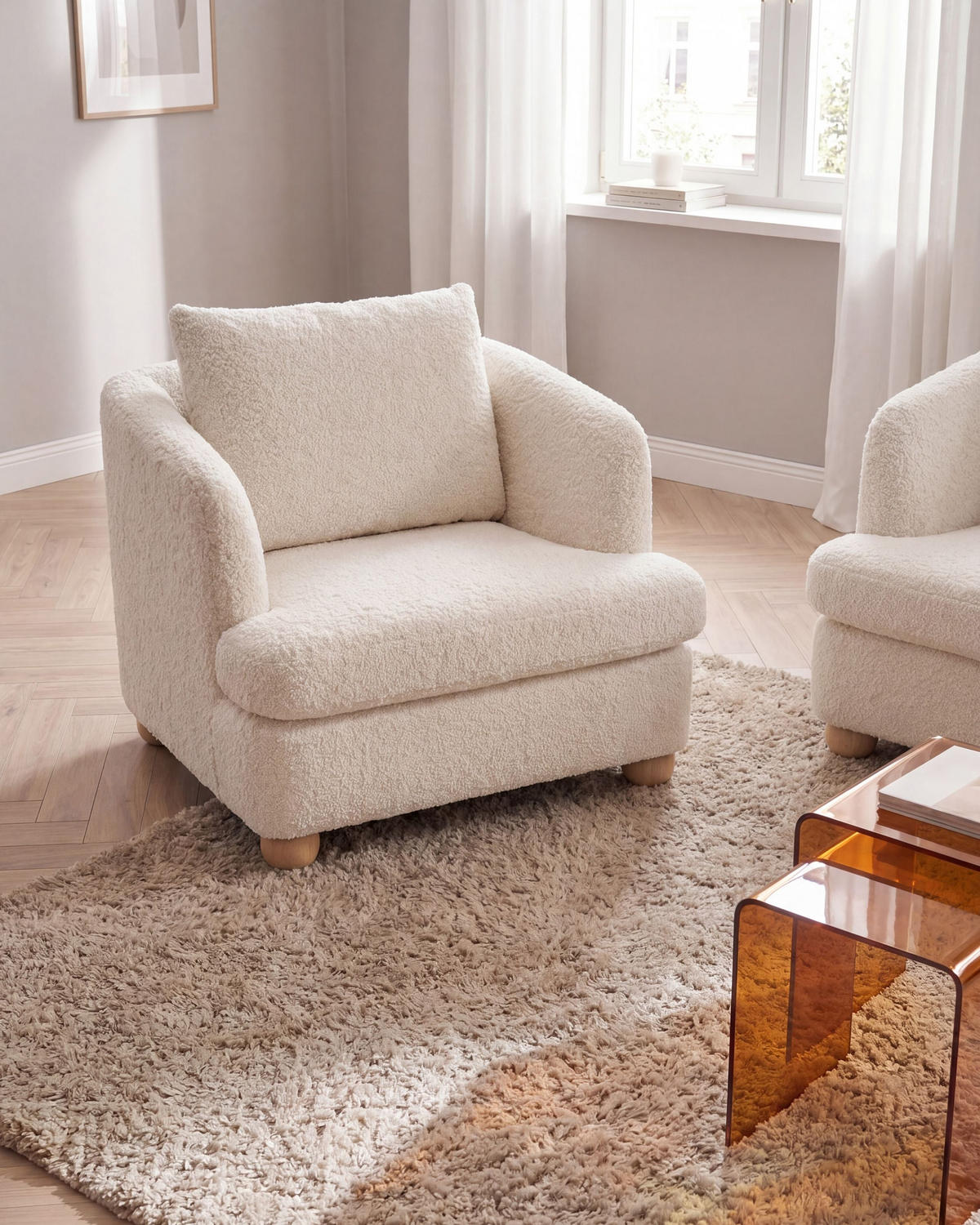 SESSEL Bouclé Cremeweiß Rattvik - Hellbraun/Weiß, Textil (98/86/82cm) - Beliani