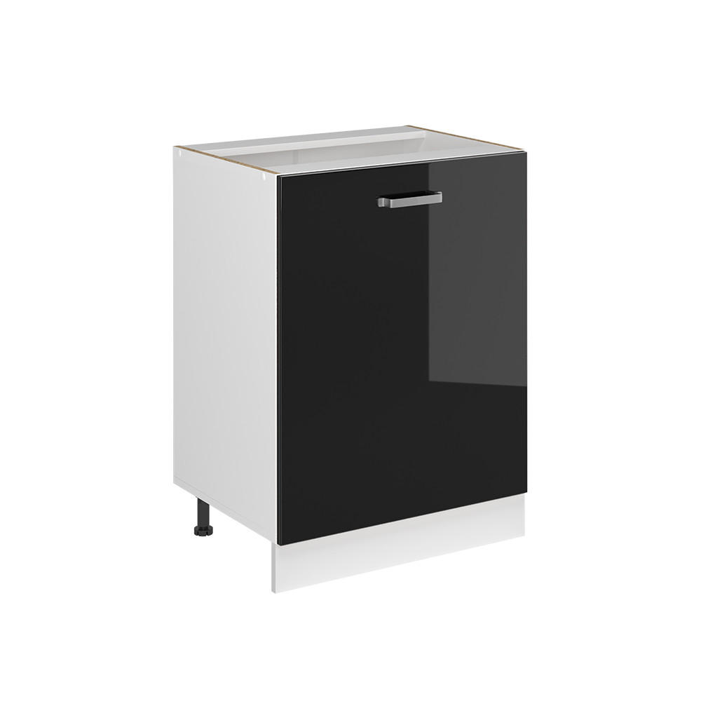 KÜCHENUNTERSCHRANK R-Line, Schwarz Hochglanz/Weiß, 60 cm mit 1 Tür ohne Arbeitsplatte - Schwarz Hochglanz/Weiß, Holzwerkstoff (60/81.6/46cm) - Vicco