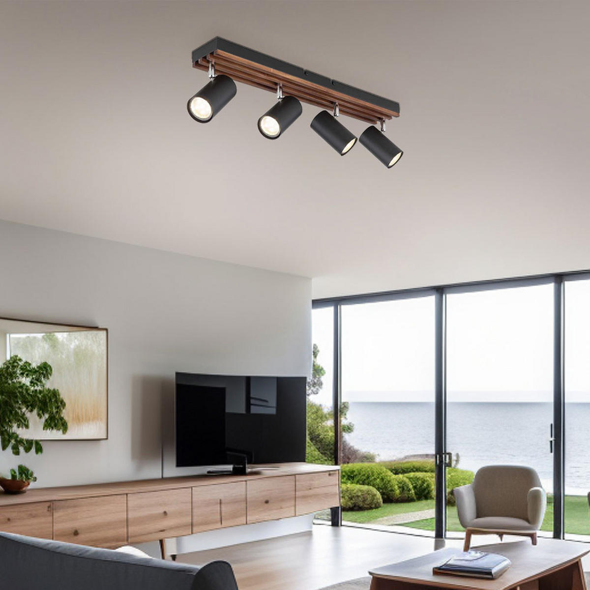 LED DECKENLEUCHTE Kayden Holzoptik Schwarz - Schwarz, Holz (56/8/12.5cm) - Globo Lighting