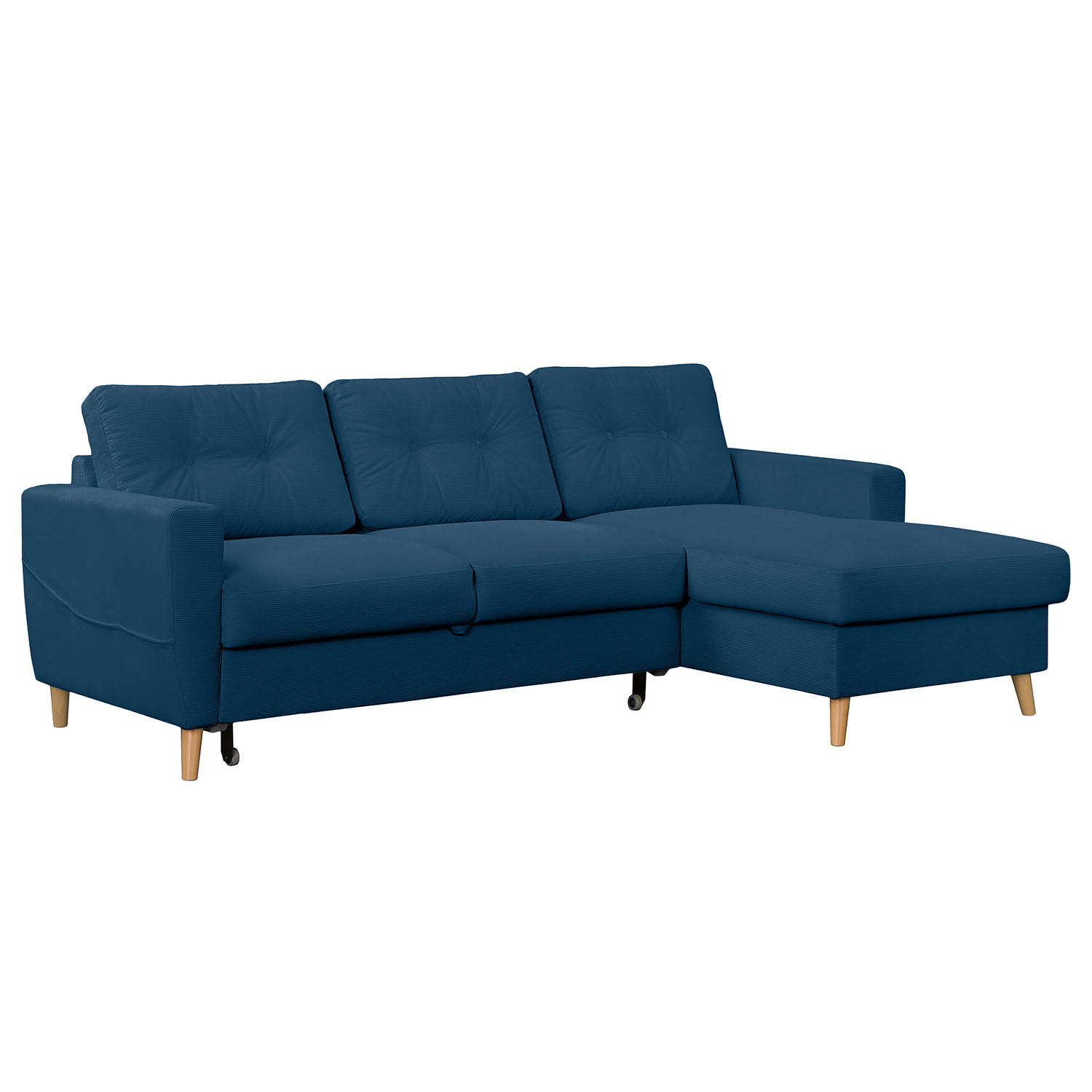 ECKSOFA mit Longchair - Blau/Braun, Holz/Textil (223/148cm) - home24