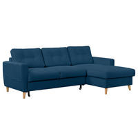 ECKSOFA mit Longchair - Blau/Braun, Holz/Textil (223/148cm) - home24