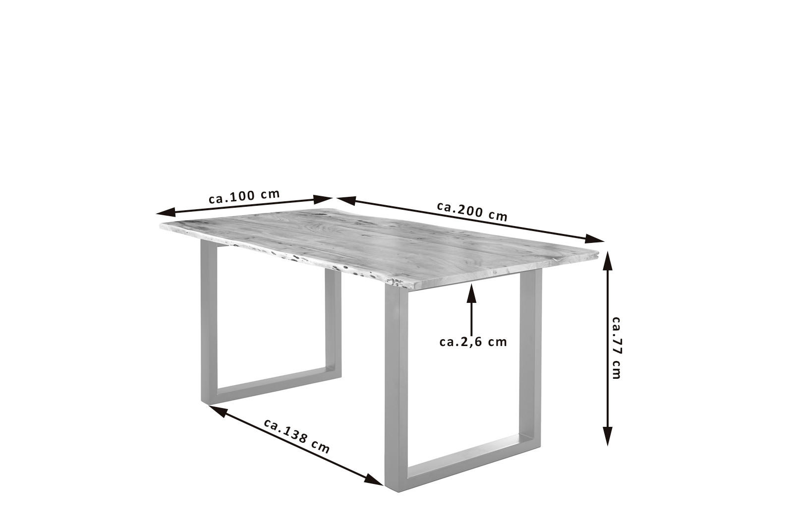 ESSTISCH LUBIN - Beige/Silberfarben, Holz/Metall (100/200/77cm) - SAM