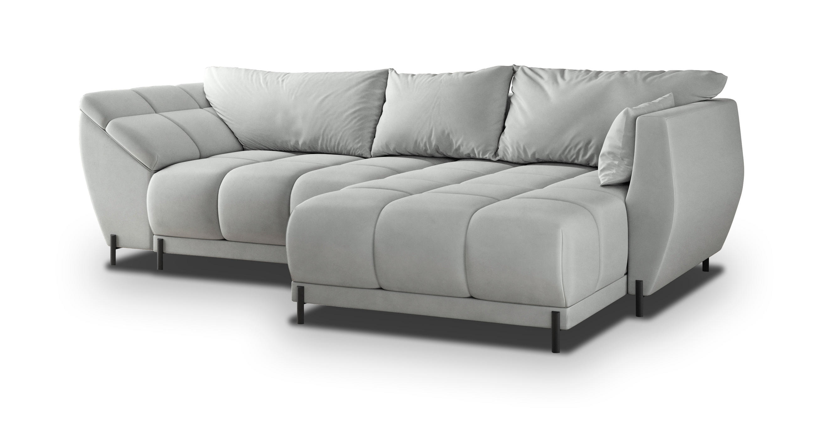 ECKSOFA VESTANO R-S Hellgrau Velours-Stoff mit Schlaffunktion - Hellgrau, Holz (287/182cm) - MASSENO