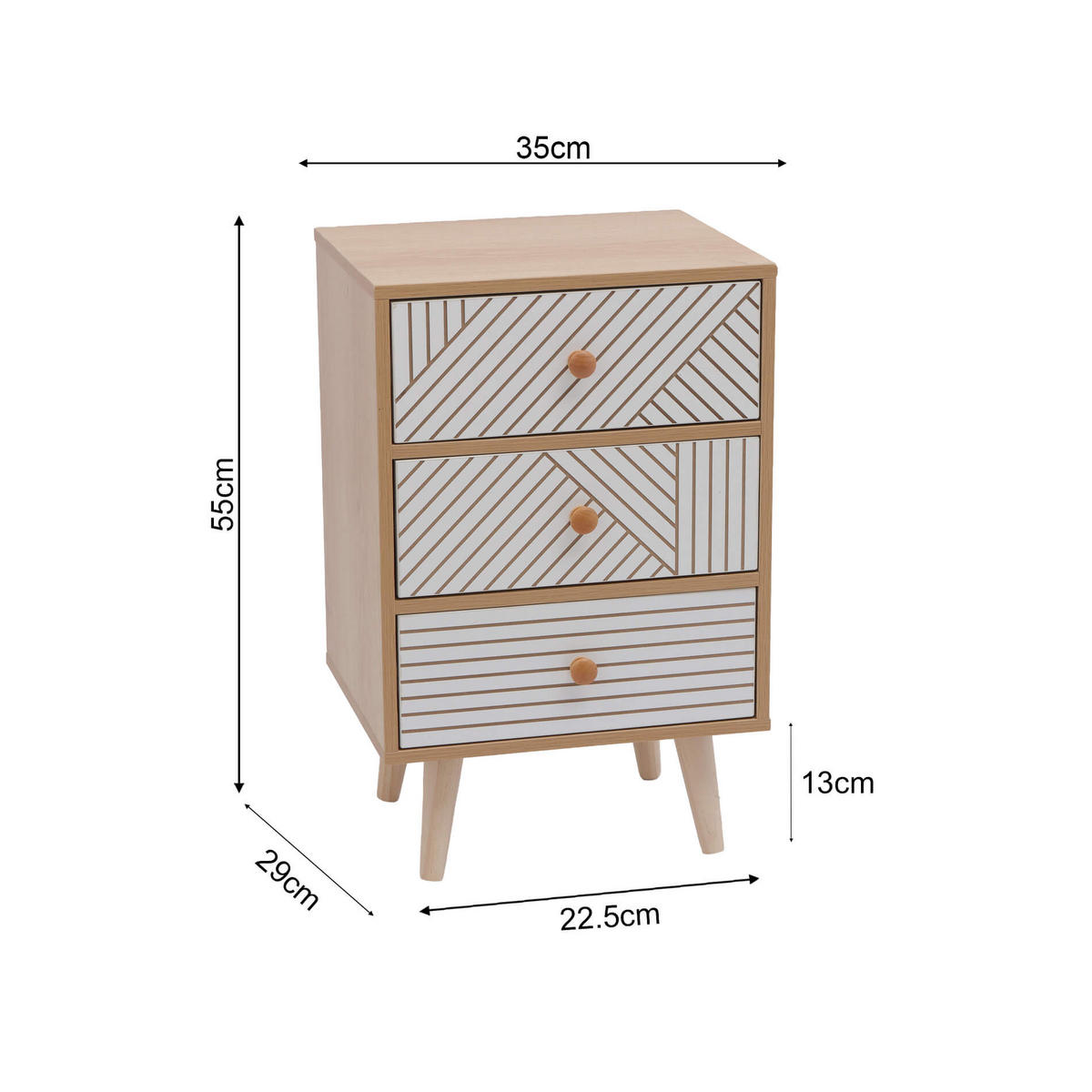 NACHTTISCH 3 Schubladen Braun Weiß 35/29/55 - Braun, Holz (35/55/29cm) - Mobili Rebecca