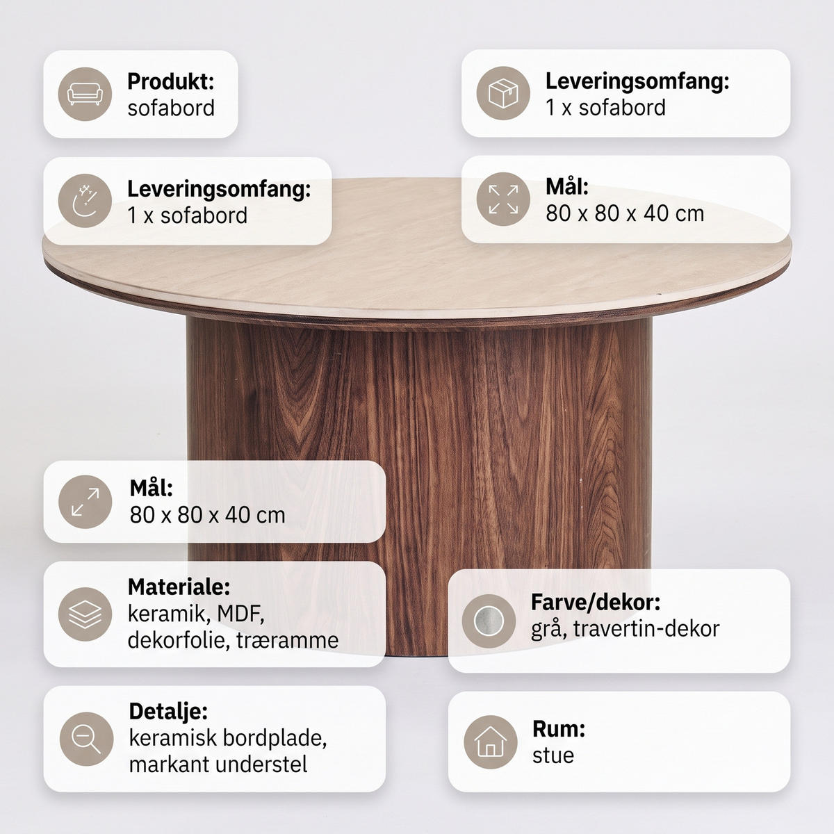 SOFFBORD Minamata 80 x 80 x 40 cm – grå - Grå, Träbaserade material (80/80/40cm) - ebuy24