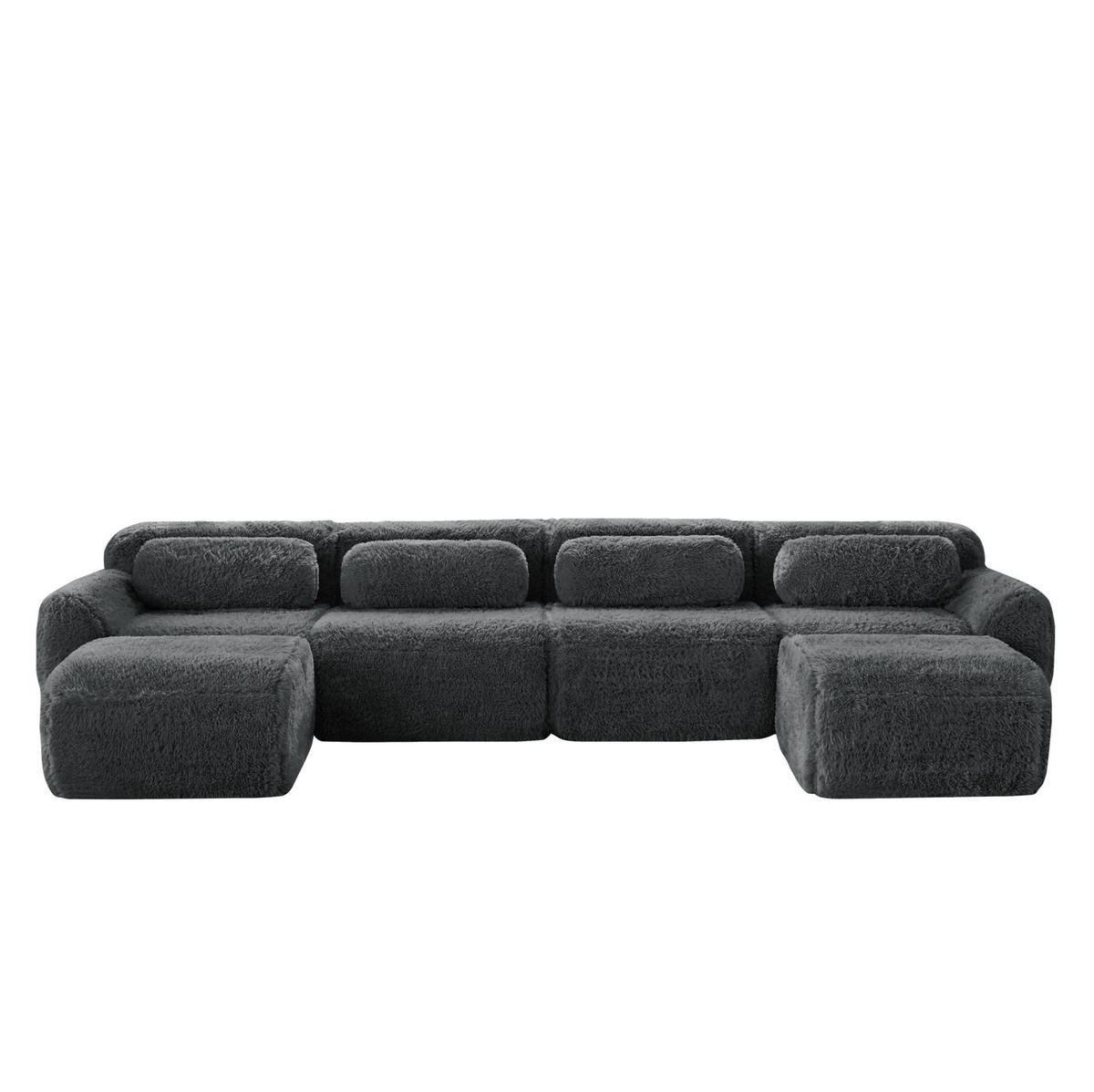 SOFA modular U-/L-Form Plüsch Grau - Grau, Kunststoff (179/73/378.1cm) - Meubliv
