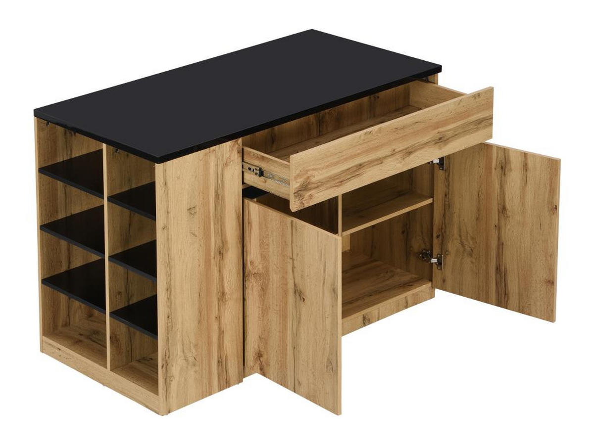 KÜCHENINSEL mit Stauraum - Schwarz & Naturfarben - MEILI - Schwarz, Holz (65/90/130cm) - Vente-Unique