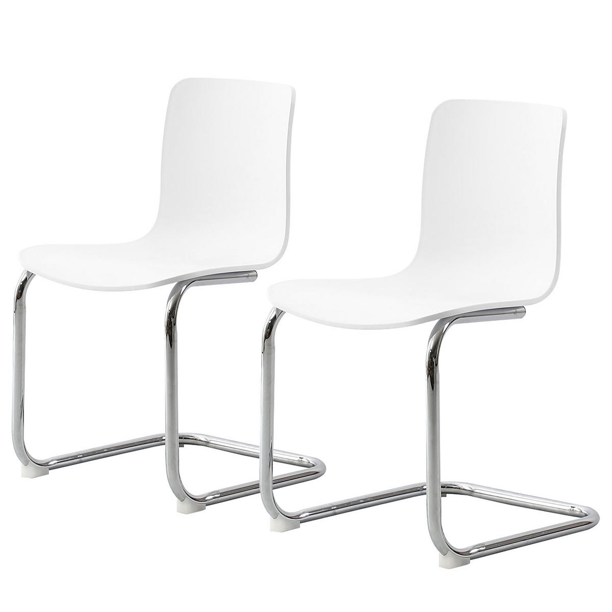 FREISCHWINGER 2er-Set - Silber - Weiß - Eisen - Polypropylen - 48 x 79 x 50 cm - Weiß, Kunststoff/Metall (48/79/50cm) - home24