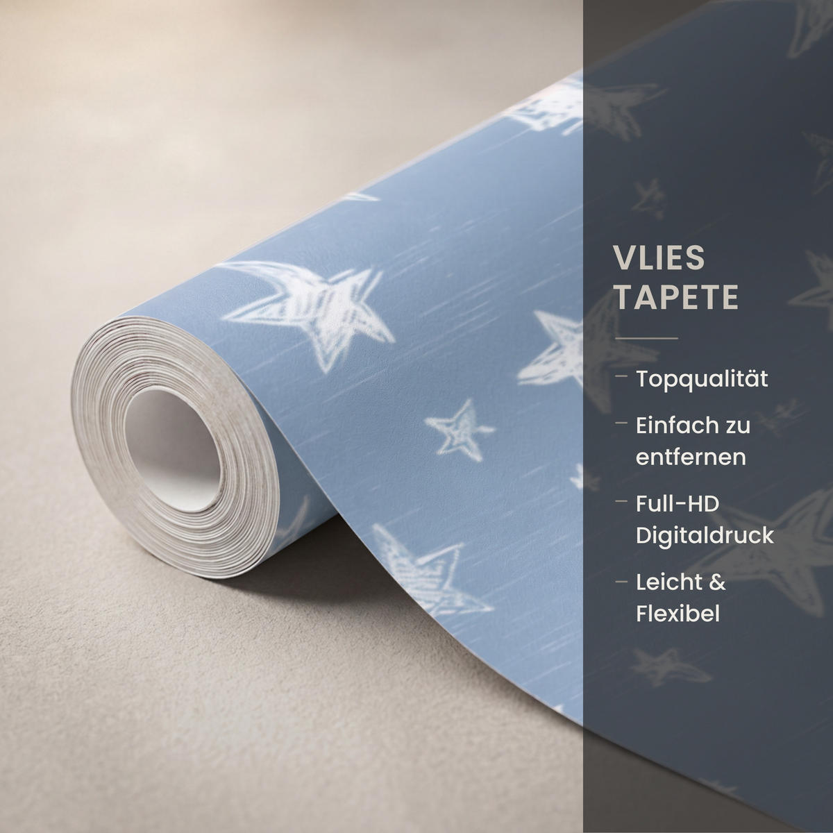 KINDERTAPETE - Sterne - Muster - Blau - 500x300 cm - Hellblau, Papier (500/300cm) - OnlyWow