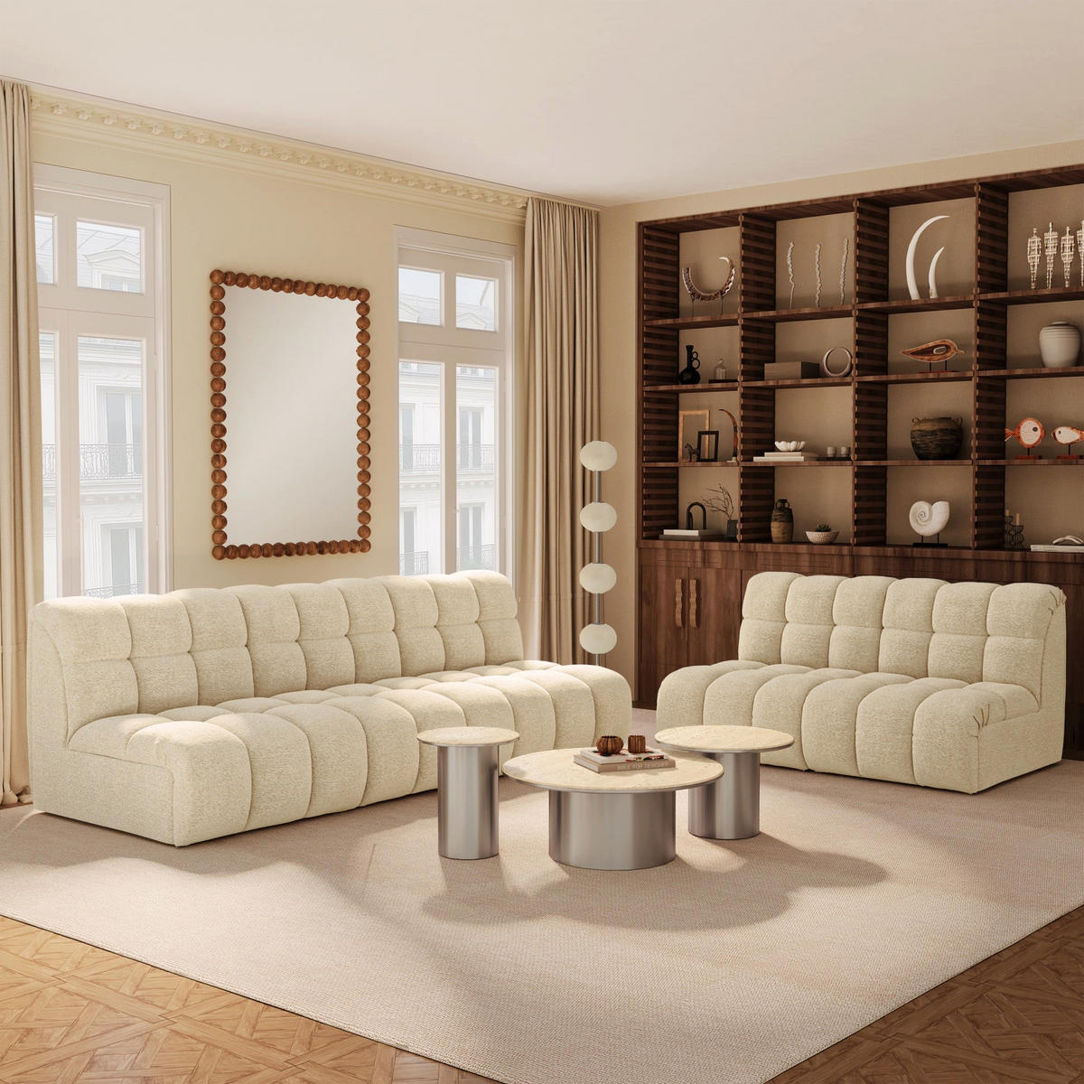 SOFA SEVEN Bouclé-Stoff Beige 162cm - Beige, Textil (162/77/98cm) - Premium Interiors