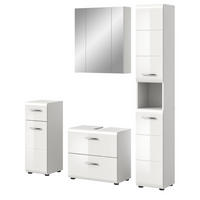 BADMÖBEL-SET 4-teilig in weiß Hochglanz Badkombination 150 x 185 cm Cover - Weiß Hochglanz/Silberfarben, Holzwerkstoff/Kunststoff (150/185/30cm) - Inn.Furn