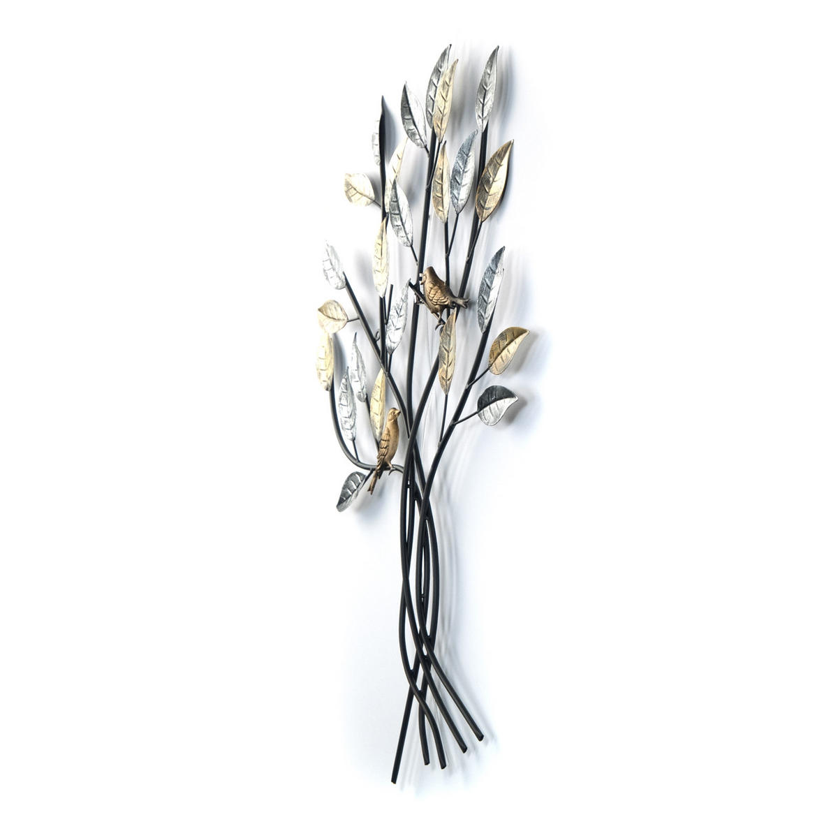WANDDEKO Baum mit Vögeln 76x50 cm, Metall silber-gold - Silberfarben, Metall (50/76/5cm) - DESIGN DELIGHTS