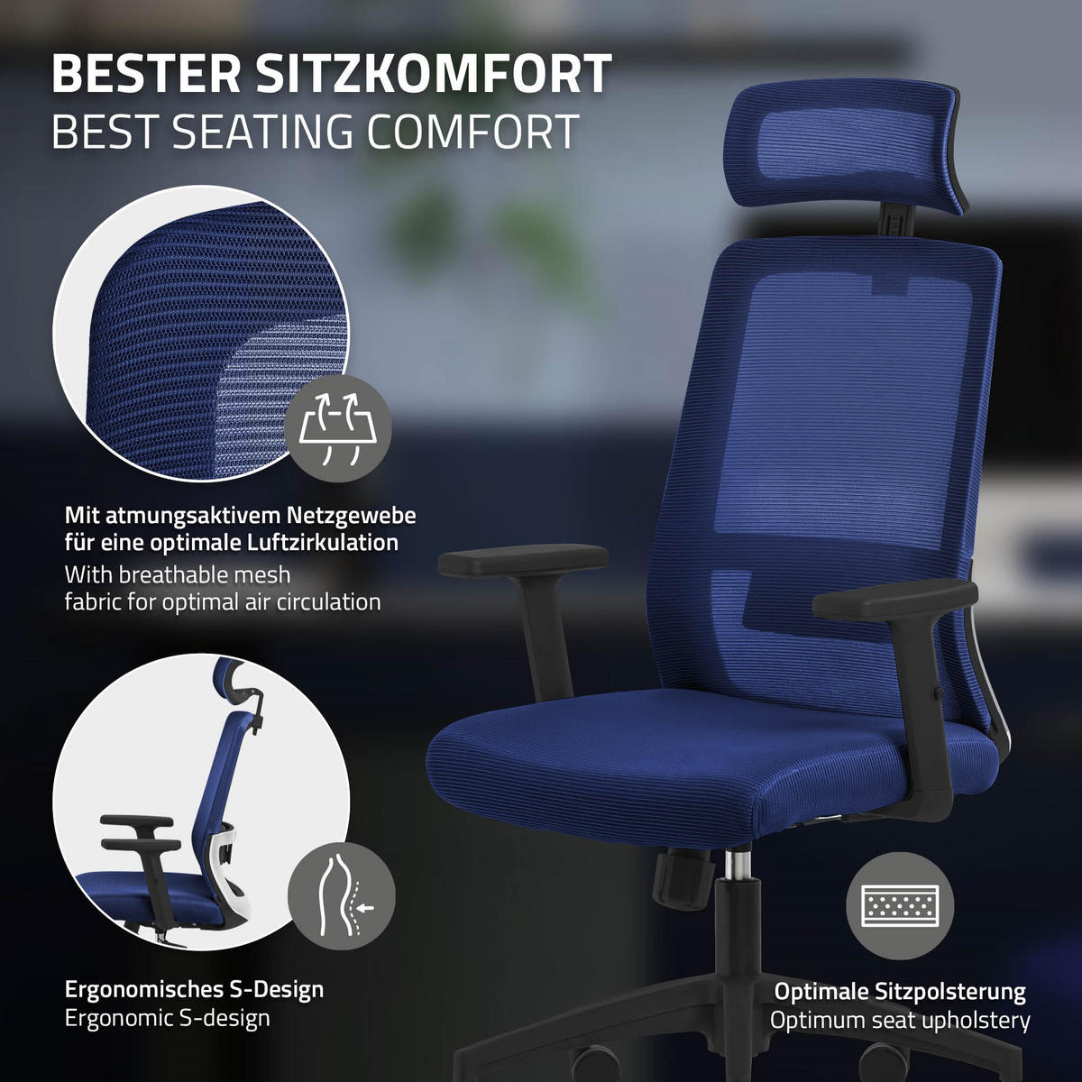 SCHREIBTISCHSTUHL Surpreme navy - Blau, Kunststoff (66/123/68cm) - ML-DESIGN