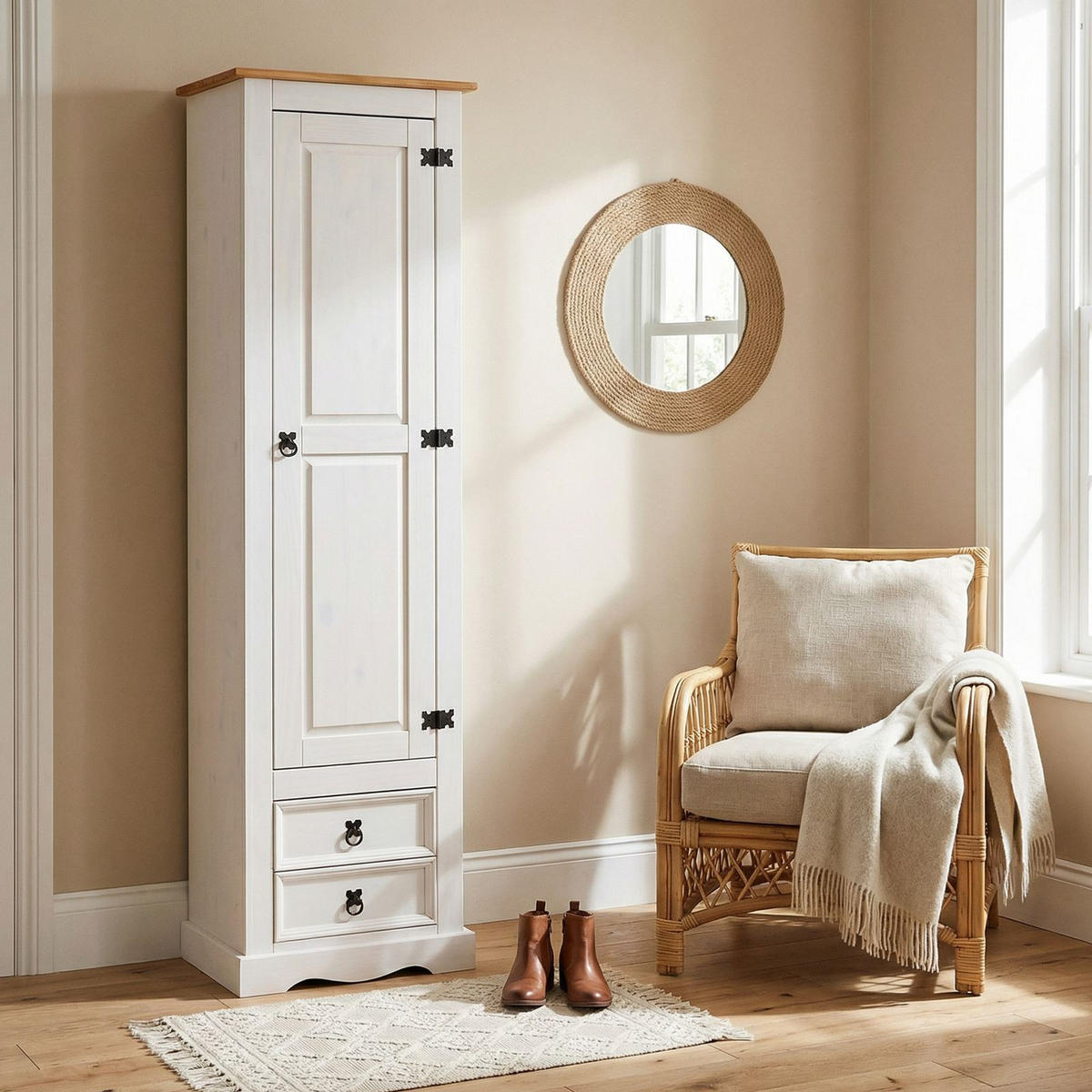 SCHUHSCHRANK TEQUILA weiß/braun - Weiß/Braun, Holz (53/190/38cm) - IDIMEX