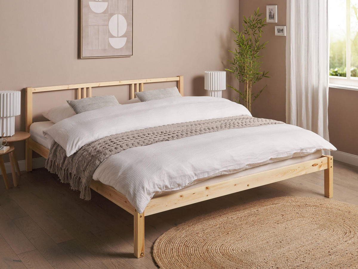 BETT mit Lattenrost 180x200 cm Heller Holzfarbton Vannes - Hellbraun, Holz (180/200cm) - Beliani