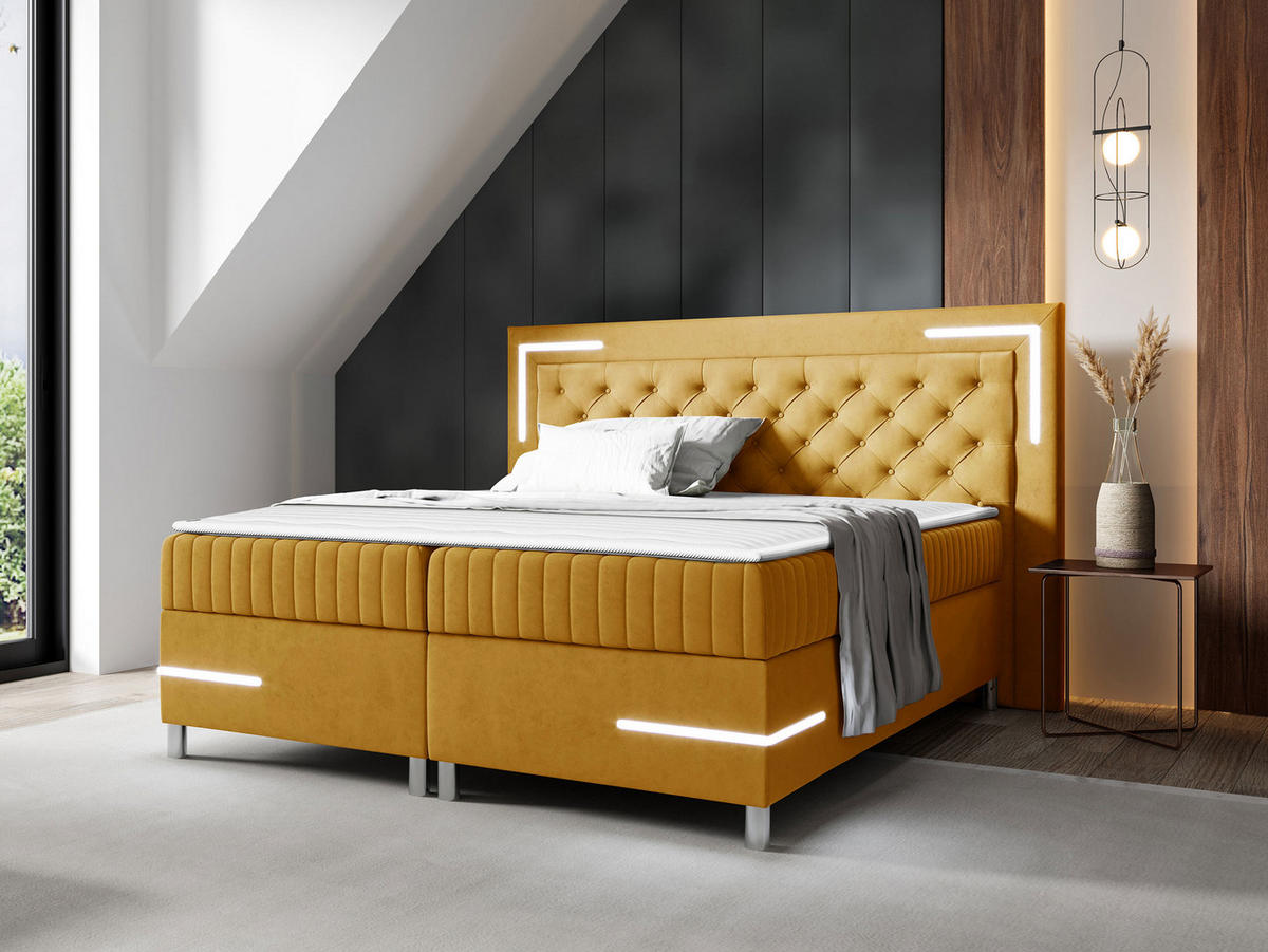 BOXBETT Tenosi 5 LED - Gelb, Holz (180/200cm) - MIRJAN24
