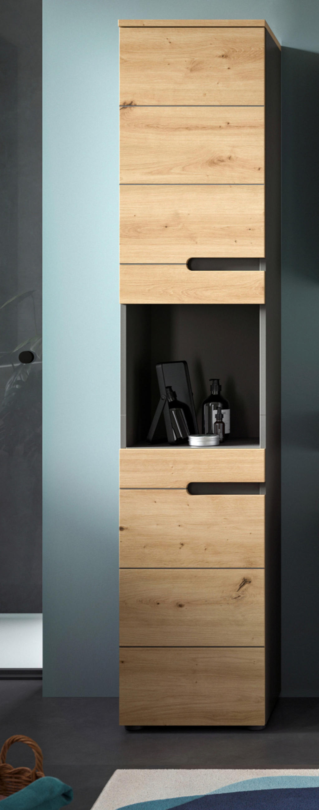 HOCHSCHRANK Eiche, grau 38 x 193 cm, Badschrank mit Soft-Close - Eiche Artisan/Grau, Holzwerkstoff/Kunststoff (38/193/34cm) - Inn.Furn