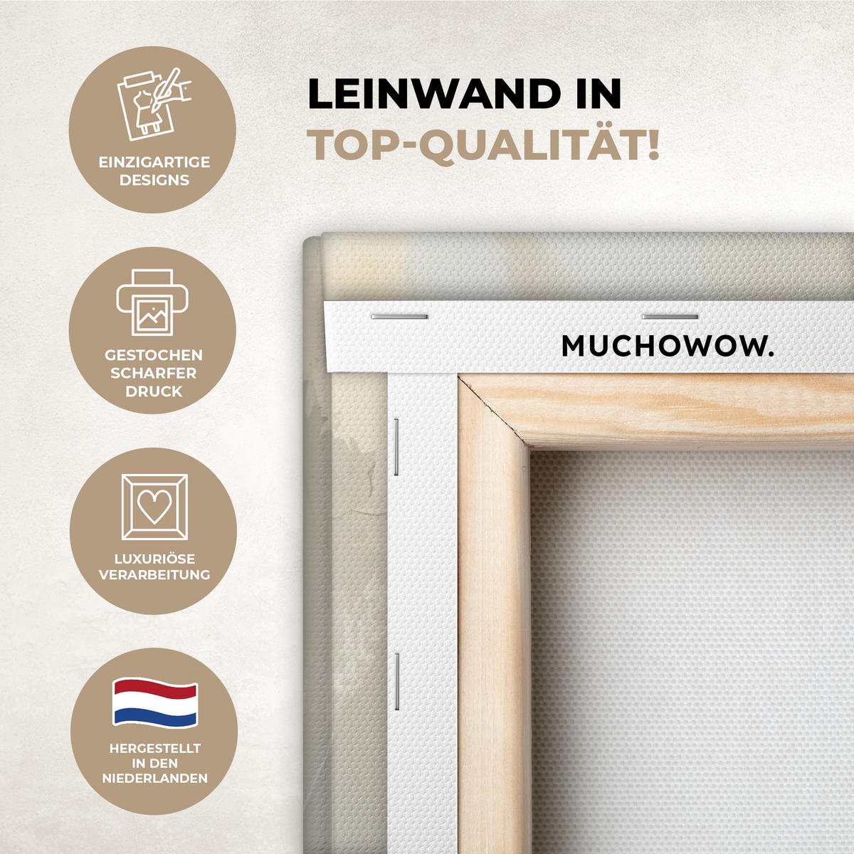 LEINWANDBILD Hase - Ohren - Braun Wandbilder 80x60 cm - Beige, Textil (80/60cm) - MuchoWow