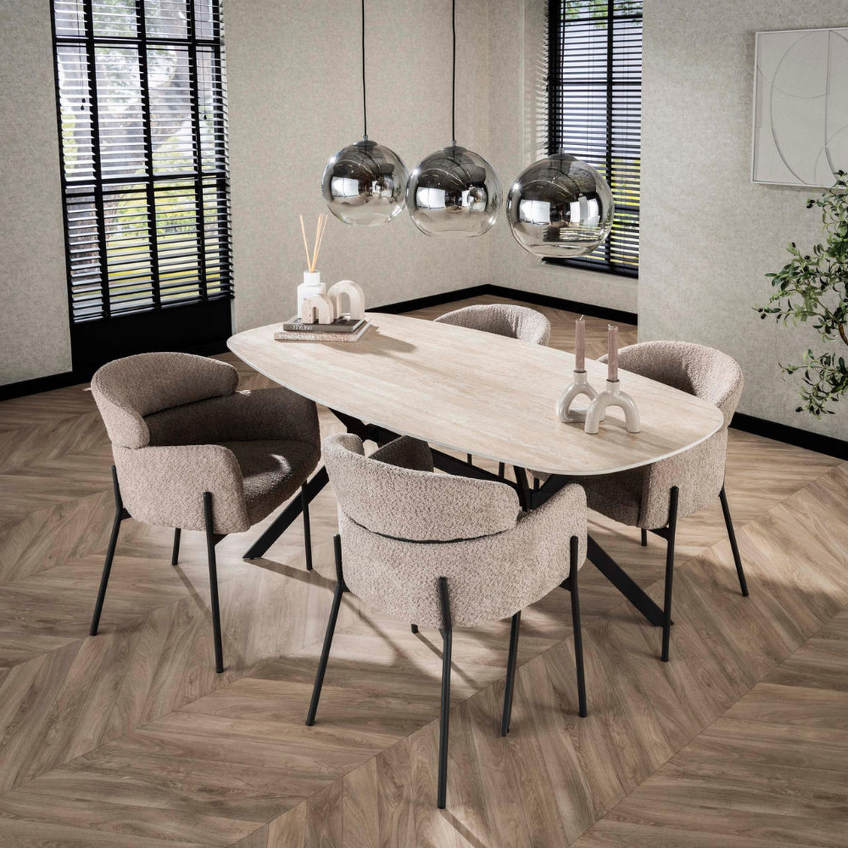 ESSTISCH ROMANO LINEARE Beige Keramiktisch mit Stahlrahmen 180cm - Beige, Keramik (180/90/76cm) - alesvelt