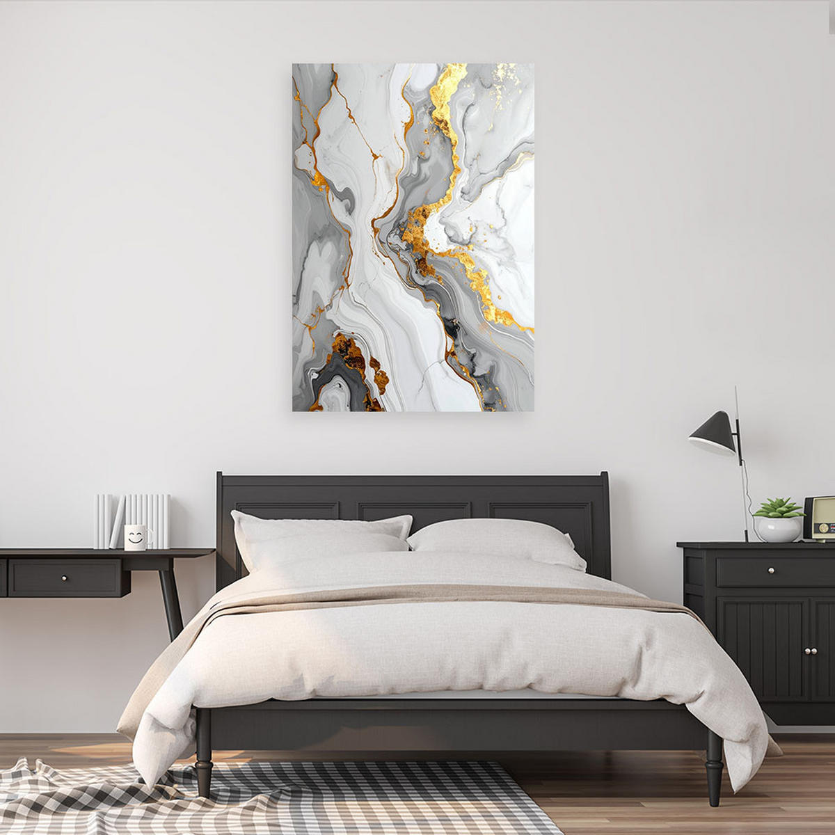 WANDBILD, Abstrakt Marmor grau gold - Weiß, Textil (30/45cm) - Feeby