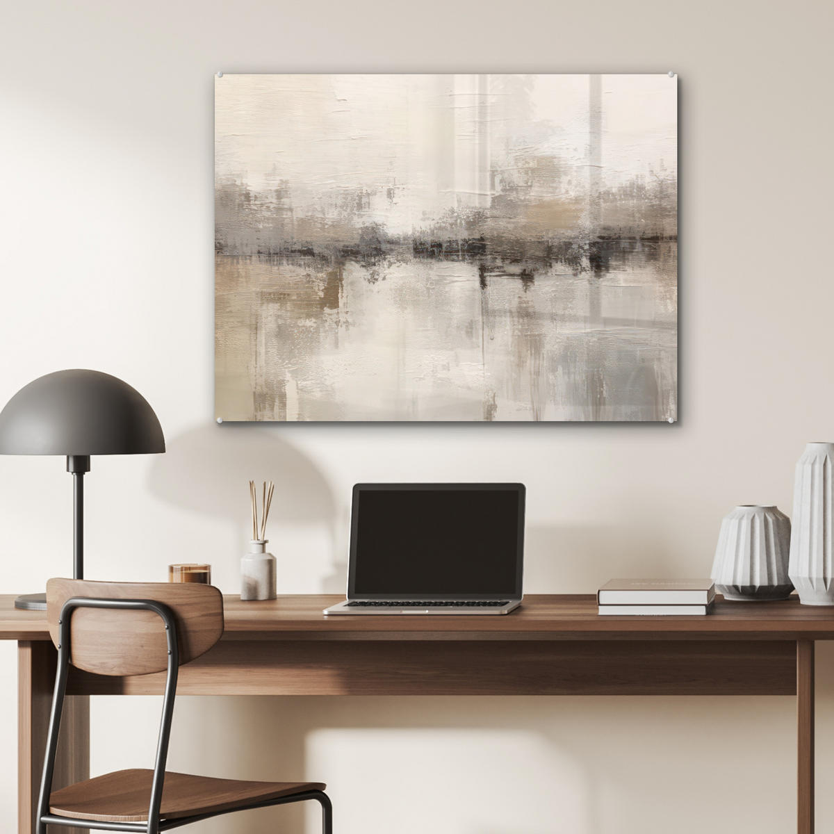 ACRYLGLASBILD Moderne Kunst - Abstrakt - Beige 80x60 cm - Beige, Glas (80/60cm) - MuchoWow