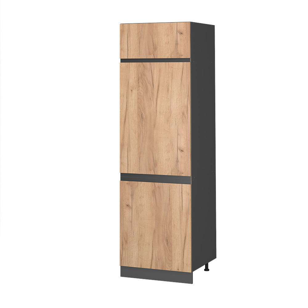 KÜHLUMBAUSCHRANK R-Line Goldkraft Eiche 60 cm J-Shape - Honigeiche/Anthrazit, Holzwerkstoff (60/206.8/57.2cm) - Vicco