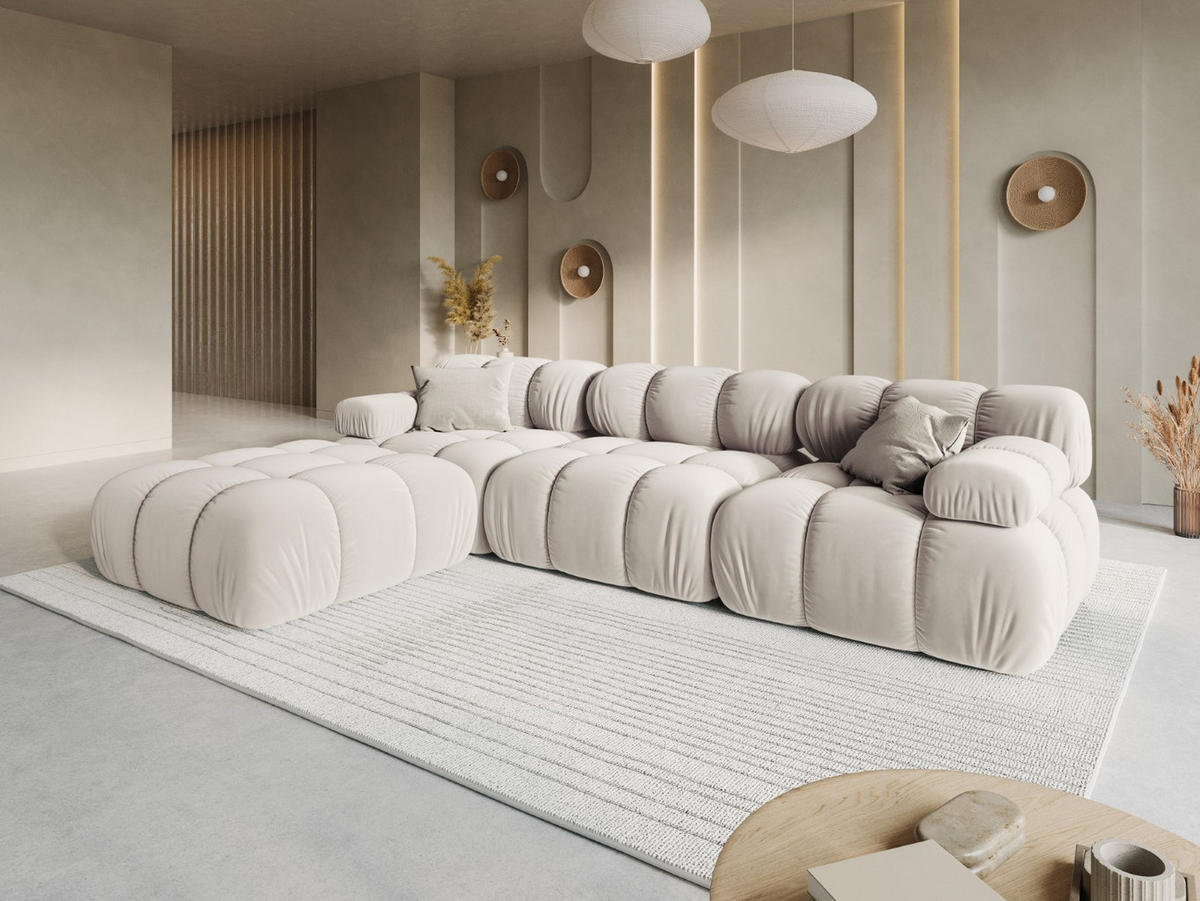 MODULARES-SOFA Bellis aus Samt leichtes beige 4 Sitzplätze - Creme, Textil (188/63/282cm) - Micadoni