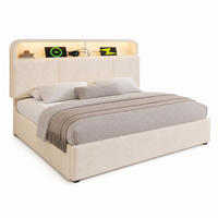 POLSTERBETT 160/200 mit Bettkasten, LED und USB & Type-C in Beige - Beige, Holzwerkstoff/Textil (160/200cm) - EVRYAE