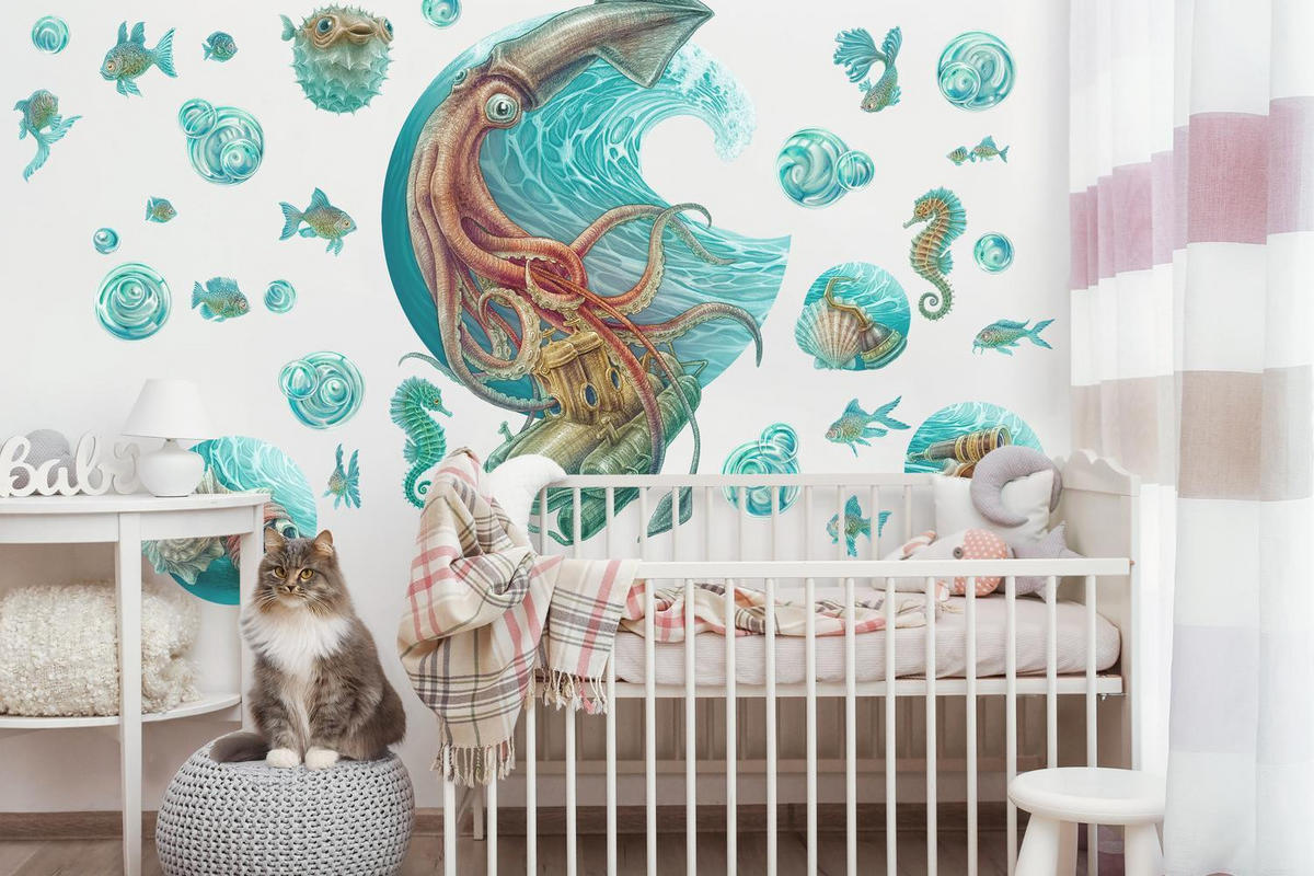 WANDAUFKLEBER 80x77cm - Unterwasserwelt - Multicolor, Kunststoff (80/77/0.1cm) - Wallfluent