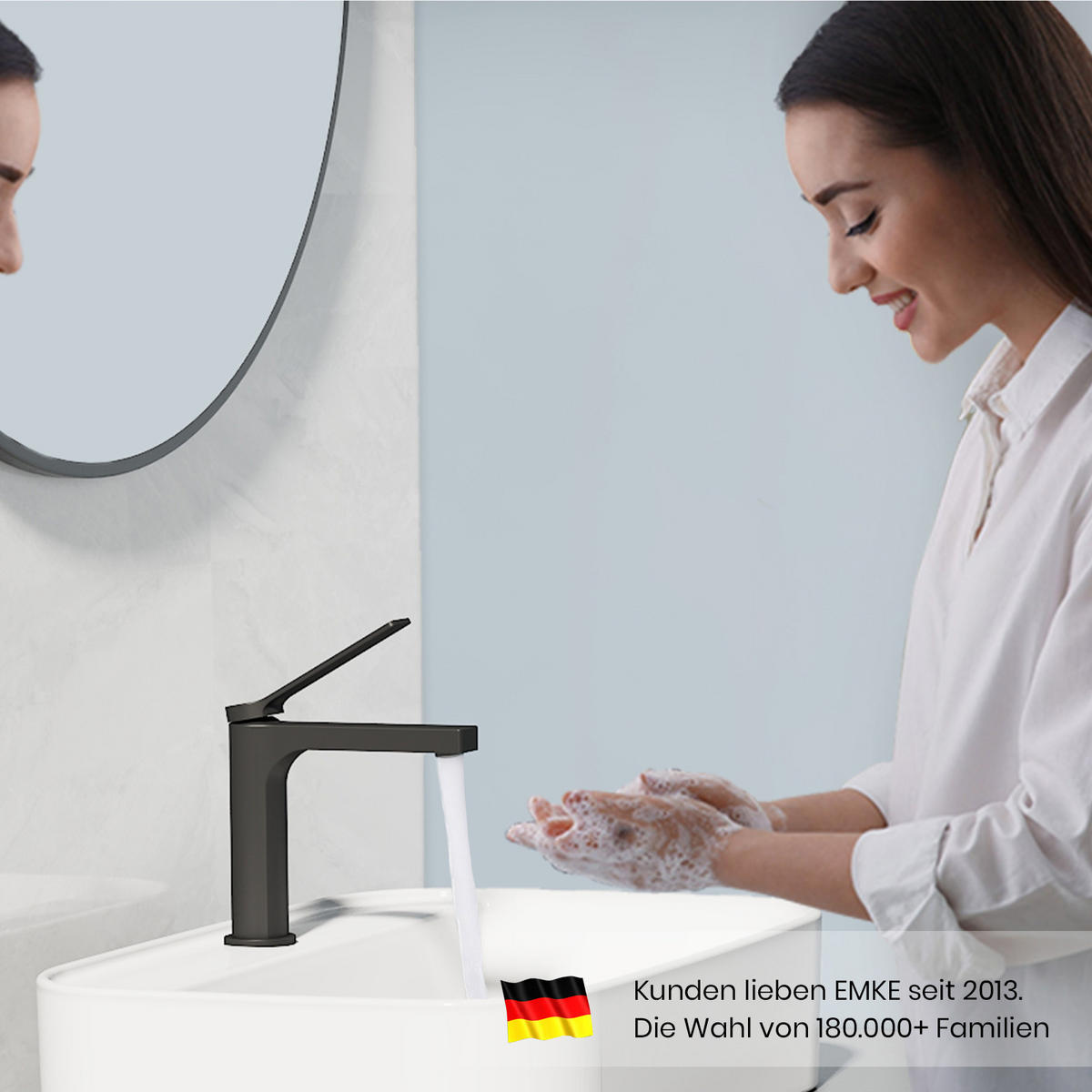 WASCHTISCHARMATUR mit Spulen-Zertifiziertem Filterelement Schwarz Matt - Schwarz, Metall (17.3/4.6/19.5cm) - EMKE