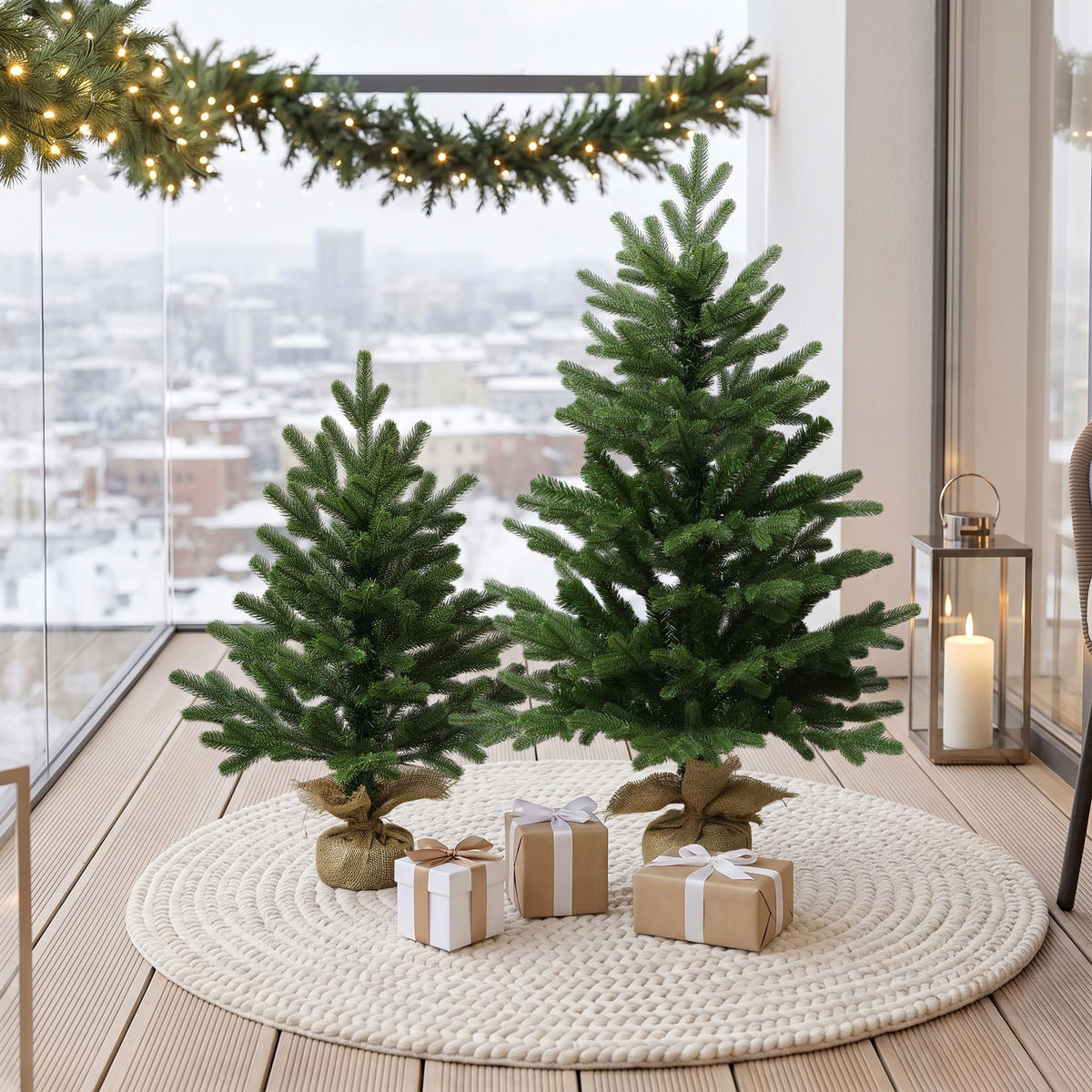 KÜNSTLICHER Weihnachtsbaum 2er Set, 60 & 90 cm, Fichten-Optik - Grün, Kunststoff (95cm) - Hometopia