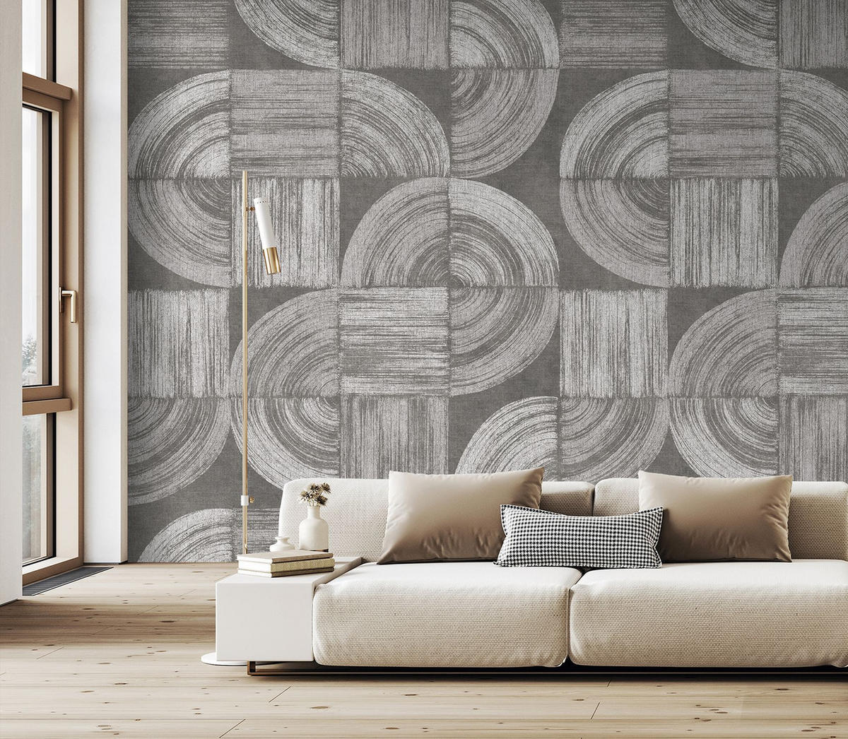 FOTOTAPETE grafische Linien 212 x 280 cm - Grau, Papier (212/280cm) - Sanders & Sanders
