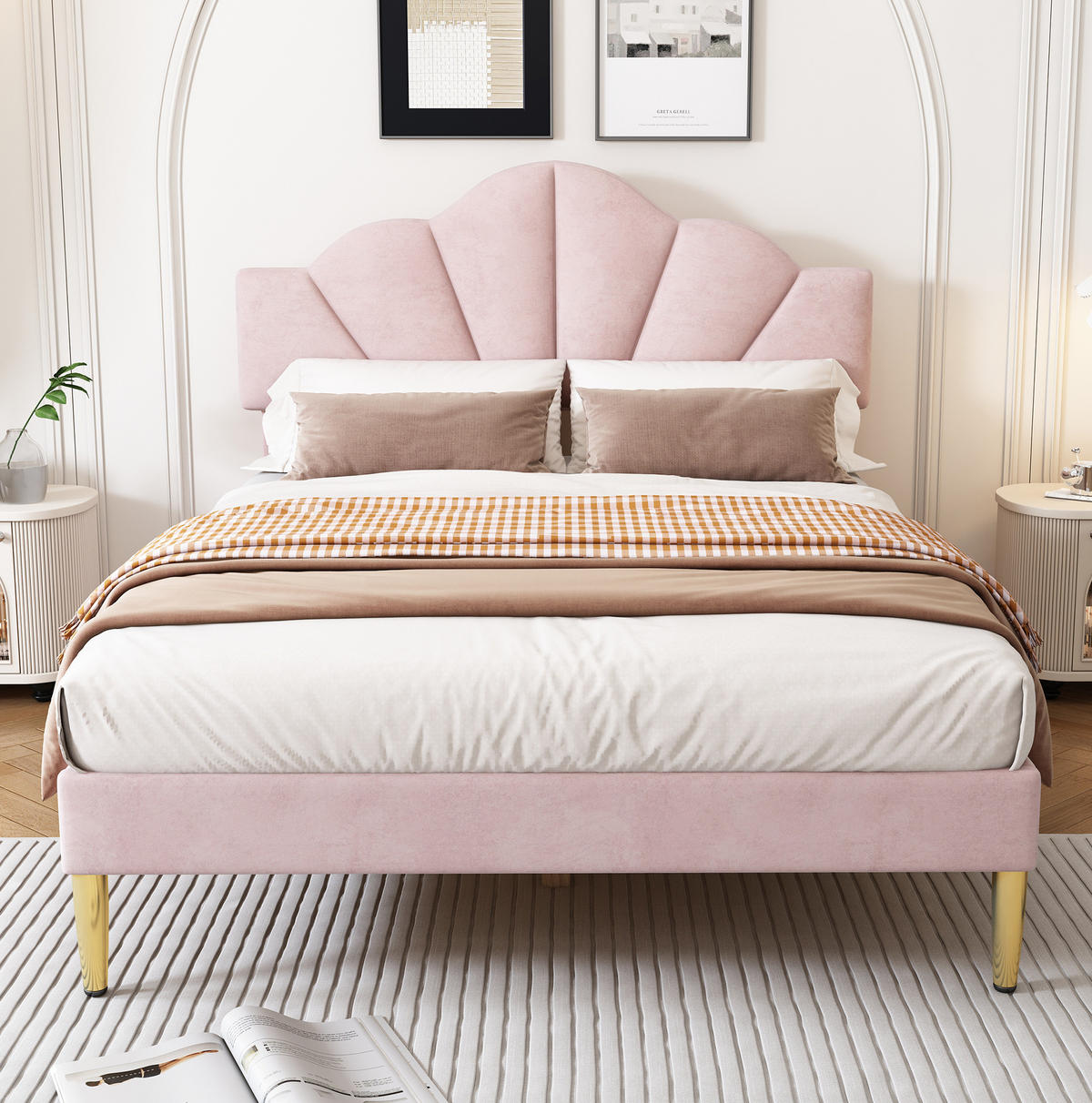 KINDERBETT 140/190 cm aus Samt in Rosa mit verstellbarem Kopfteil - Rosa, Textil (140/190cm) - Flora Grace