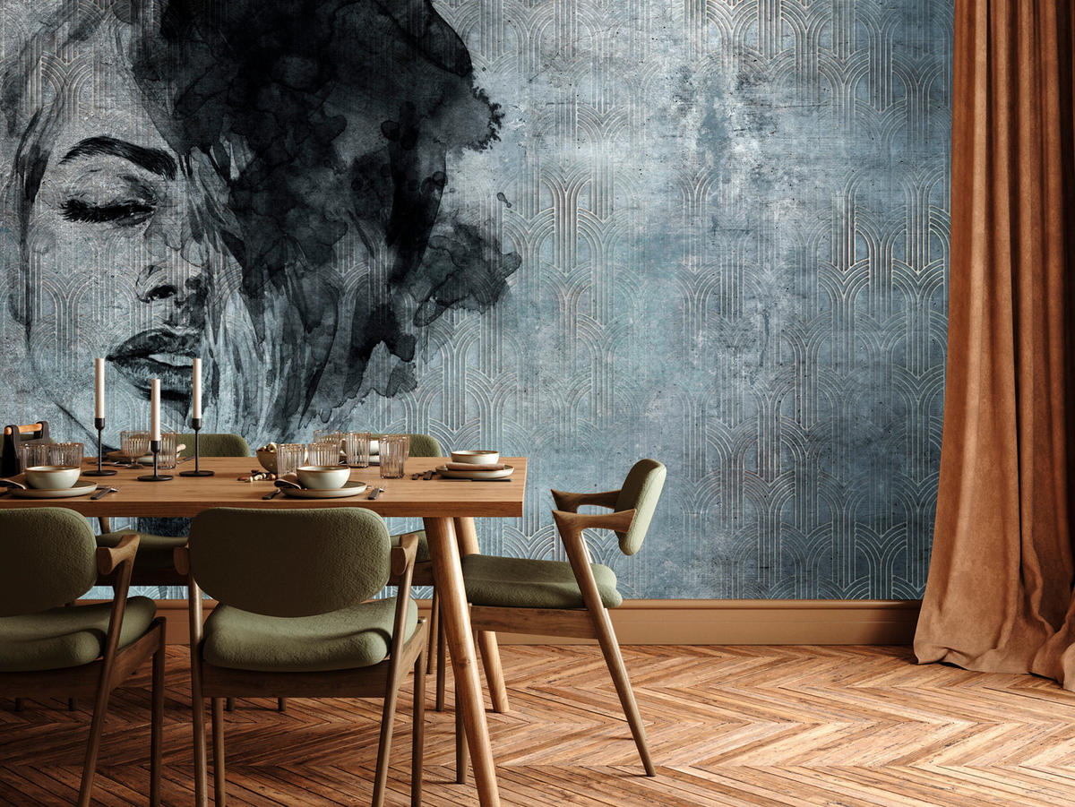 FOTOTAPETE für Wohnzimmer Abstrakte Beton Ornament Frau Porträt 100x70 - Grau, Papier (100/70cm) - Muralo